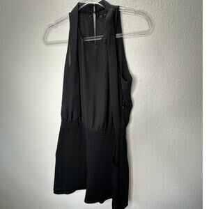 Zara Basic Black Sheer Mesh High Neck Sleeveless Keyhole Back Romper S